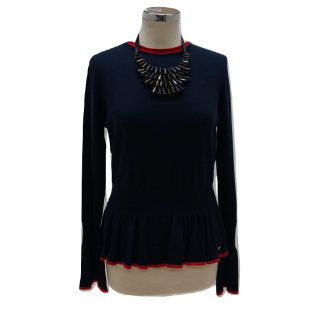 Camisola de Malha com Folho na Manga e Colar