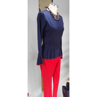 Camisola de Malha com Folho na Manga e Colar