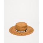  Chapéu de palha com conchas e strass